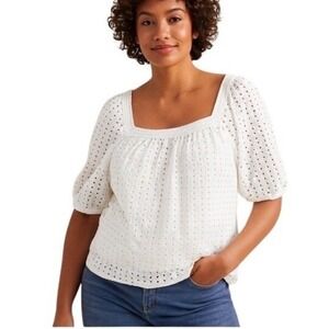 Gap White Eyelet Puff Sleeve Blouse | Square Neck | Feminine Cottagecore |  XL